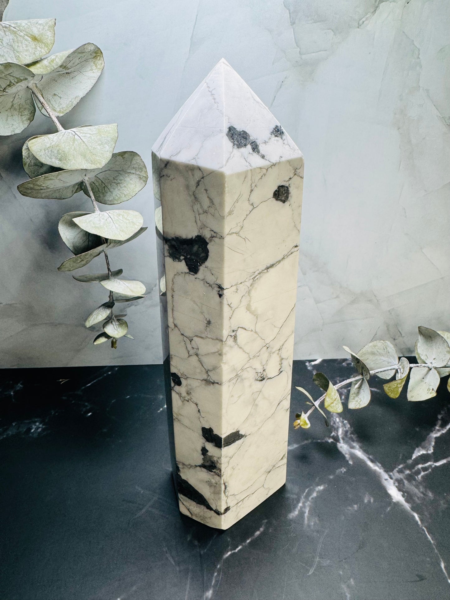 Howlite Crystal Tower Point 8.5” | Large | Crystal Decor | Healing | Gift Crystal Eyes It