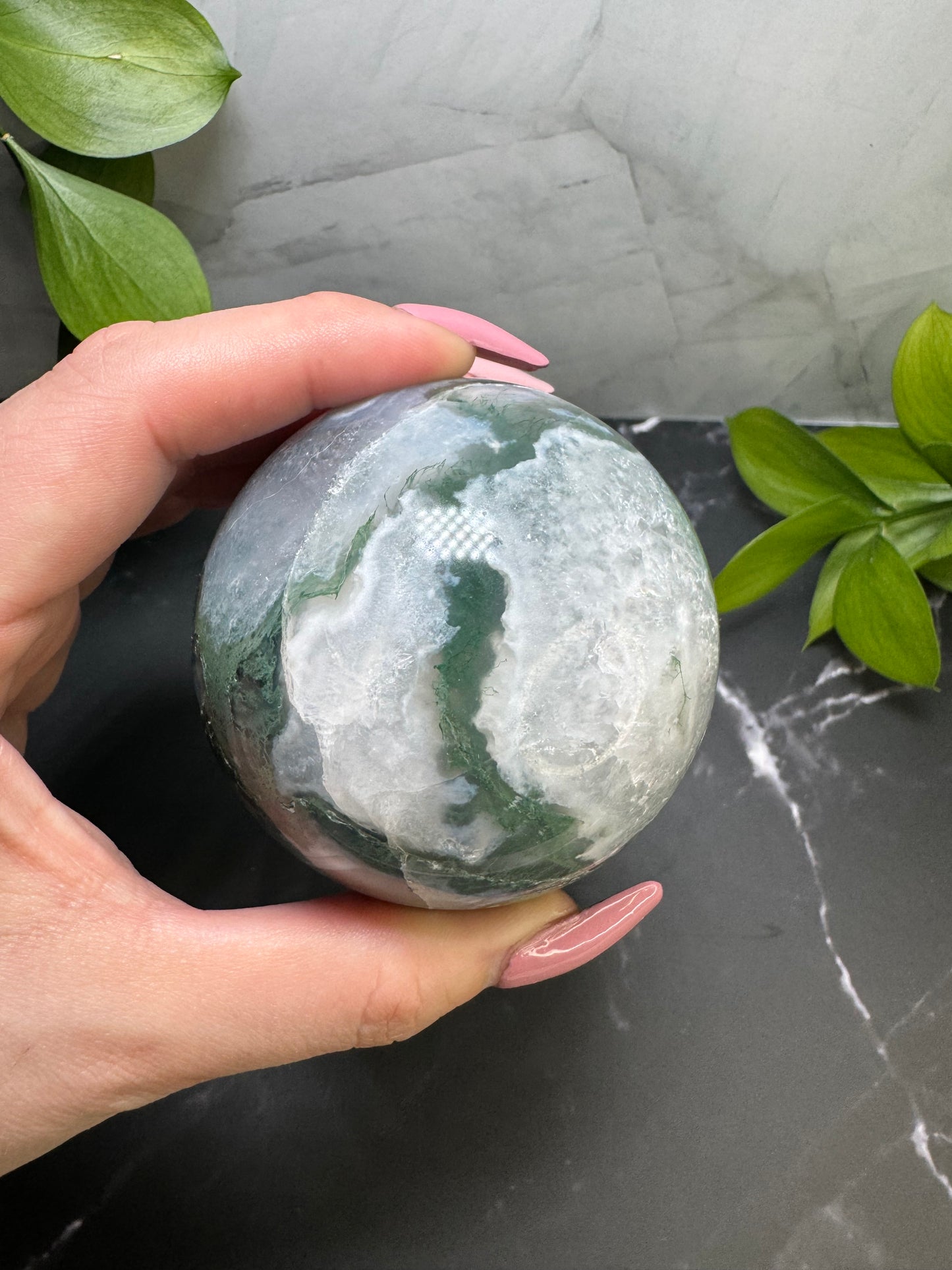 Moss Agate Sphere 2.5” | Druzy Quartz | White | Green | Crystal Decor | Healing | Gift Crystal Eyes It