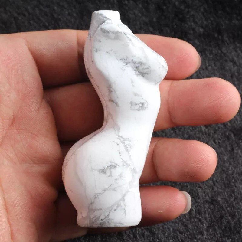 Crystal Statue | 3” Goddess | Woman Torso |Howlite | Moss Agate | Rose Quartz | Quartz | Obsidian | Altar Decor | Decoration | Gift Crystal Eyes It