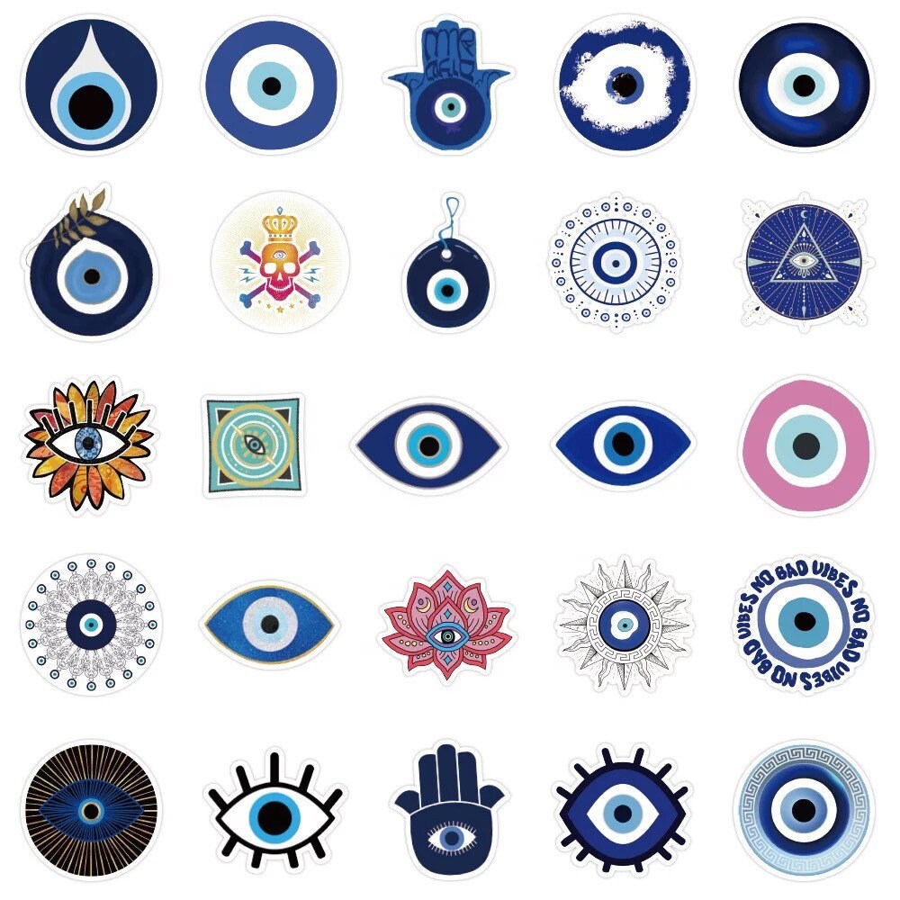 Evil Eye Stickers | Pack of 10 20 30 40 50 | Nazar | Matiasma | Mal de Ojo | Vinyl Stickers | Waterproof Stickers Crystal Eyes It