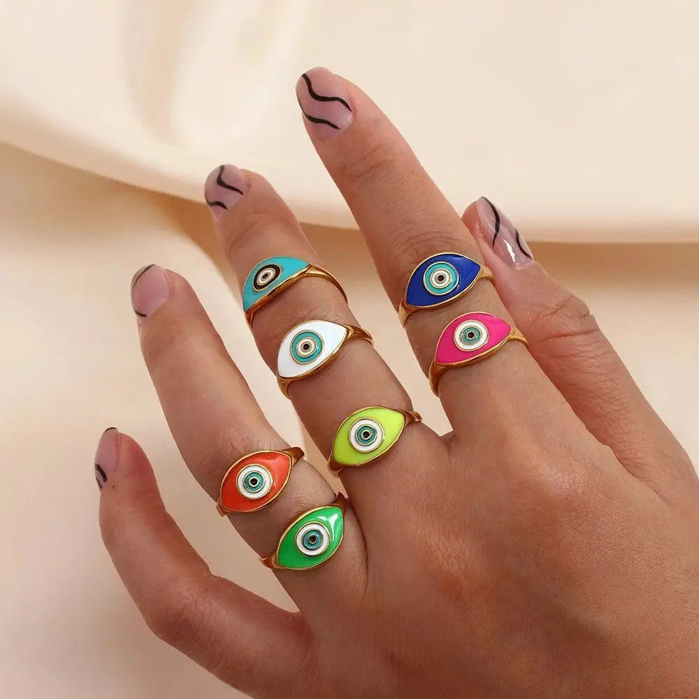 Colorful Evil Eye Ring | Nazar | Matiasma | Mal de Ojo | Protection Symbol | Good Luck Charm | Talisman | Adjustable | Jewelry | Gift Crystal Eyes It