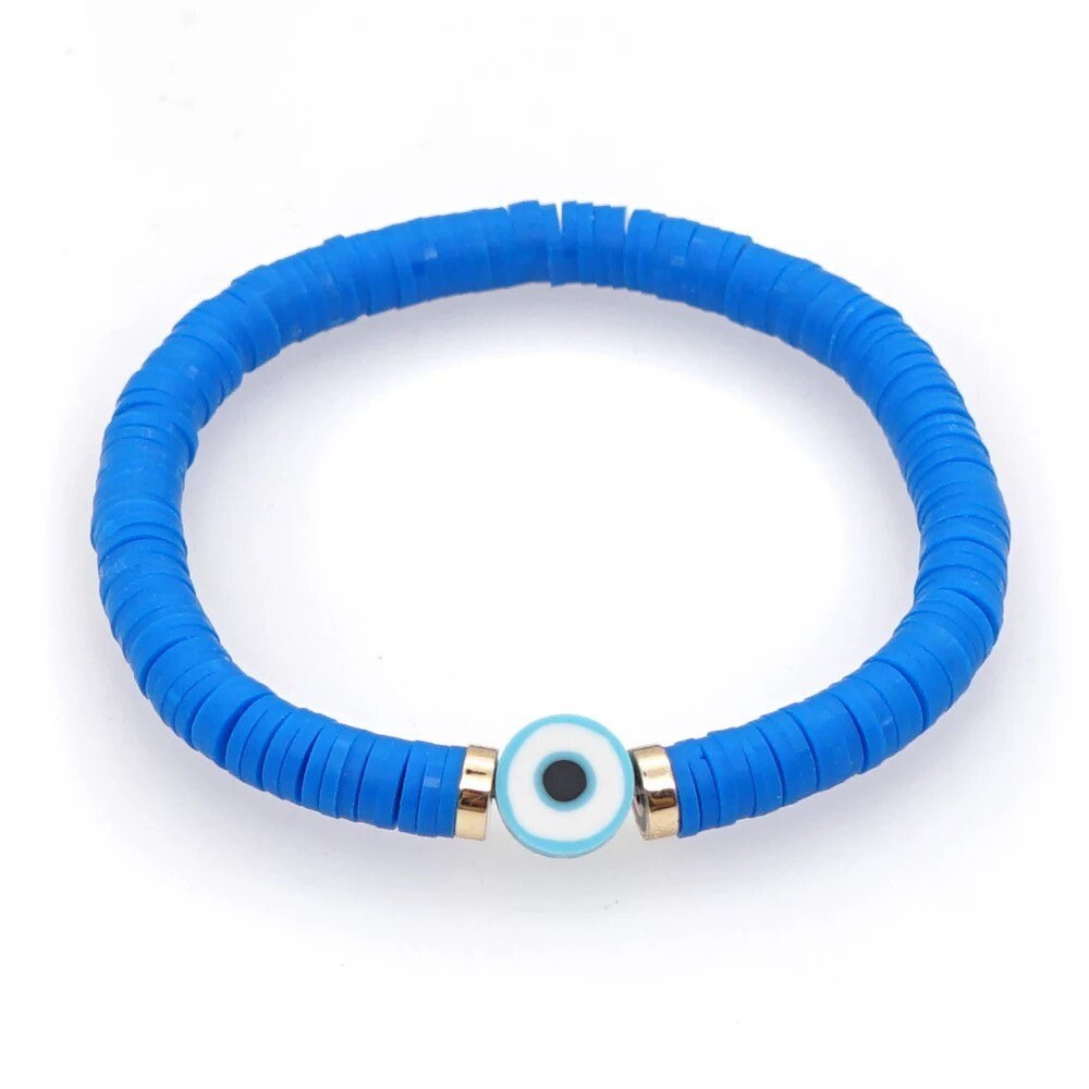 Evil Eye Bracelet | Heishi Clay Beads | Colorful | Summer | Mal de Ojo | Protection Symbol | Good Luck Charm | Talisman | Jewelry | Gift Crystal Eyes It