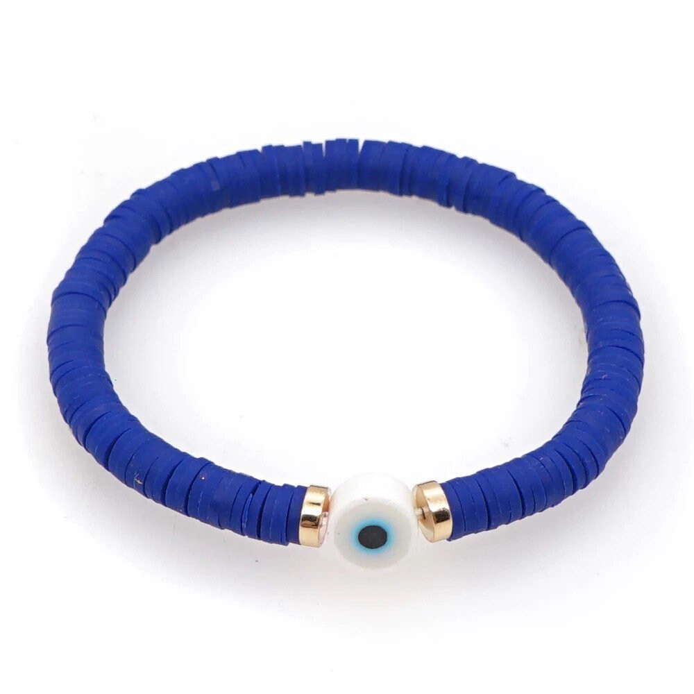 Evil Eye Bracelet | Heishi Clay Beads | Colorful | Summer | Mal de Ojo | Protection Symbol | Good Luck Charm | Talisman | Jewelry | Gift Crystal Eyes It