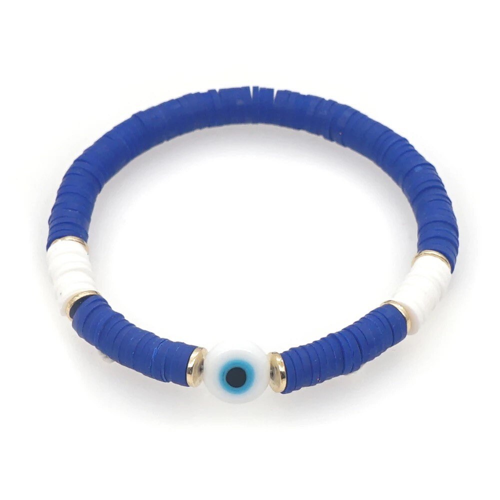 Evil Eye Bracelet | Heishi Clay Beads | Colorful | Summer | Mal de Ojo | Protection Symbol | Good Luck Charm | Talisman | Jewelry | Gift Crystal Eyes It