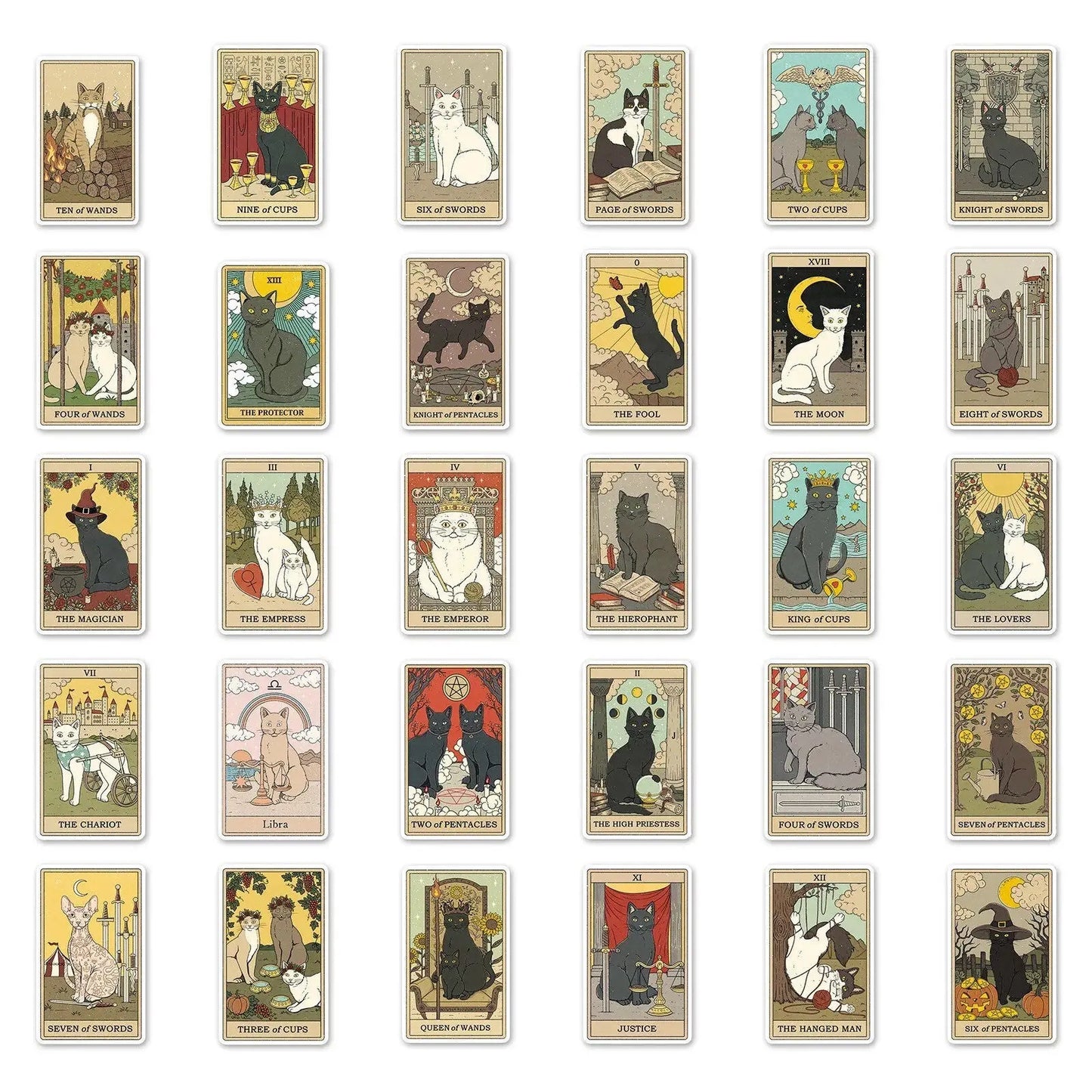 Tarot Card Stickers | Cat | Witchy | Funny | Pack of 10 20 30 40 50 | Glossy Vinyl | Waterproof | Gift Crystal Eyes It