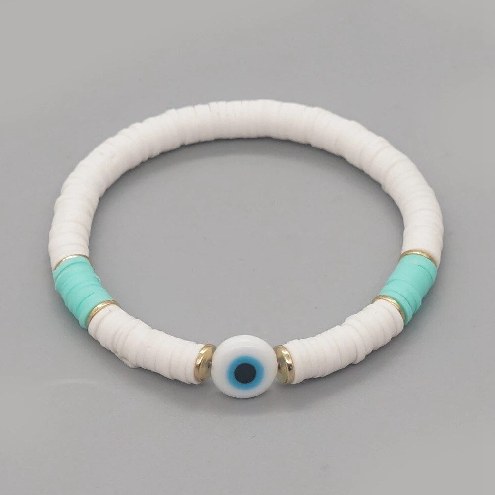 Evil Eye Bracelet | Heishi Clay Beads | Colorful | Summer | Mal de Ojo | Protection Symbol | Good Luck Charm | Talisman | Jewelry | Gift Crystal Eyes It