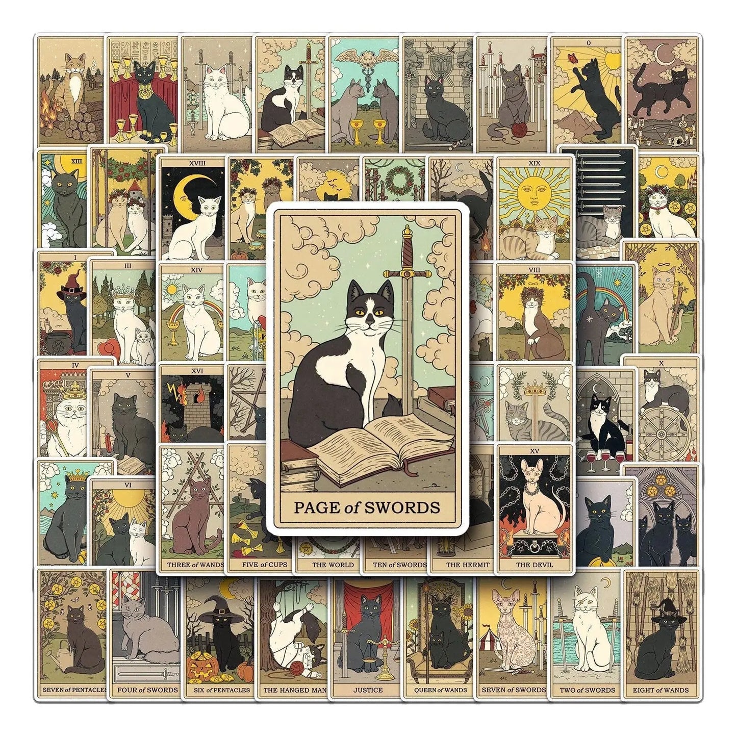Tarot Card Stickers | Cat | Witchy | Funny | Pack of 10 20 30 40 50 | Glossy Vinyl | Waterproof | Gift Crystal Eyes It