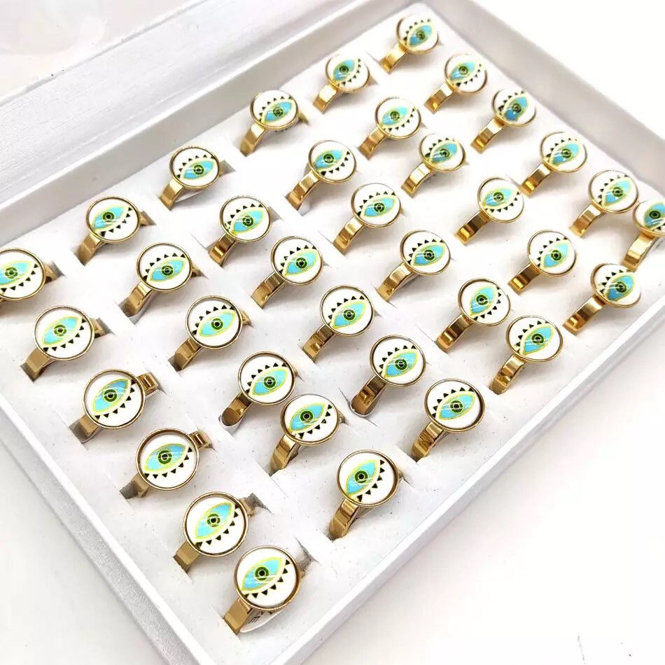 Evil Eye Ring | Nazar | Matiasma | Mal de Ojo | Protection Symbol | Good Luck Charm | Talisman | Stainless Steel | Gold | Jewelry | Gift Crystal Eyes It