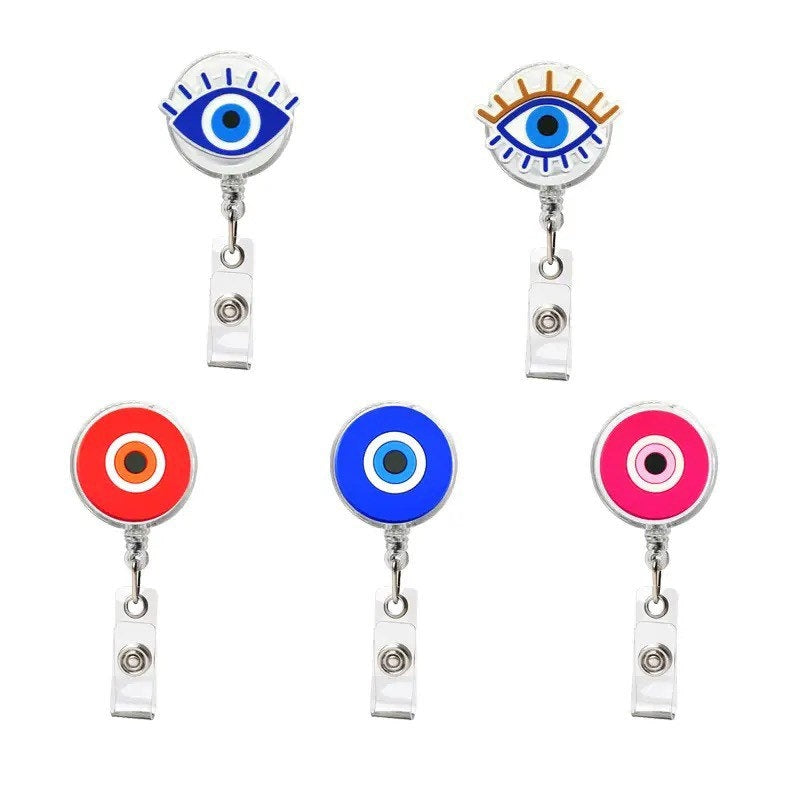 Evil Eye Retractable Badge Reel | ID Holder | Chain | Pendant | Charm | Protection | Good Luck | Gift Crystal Eyes It