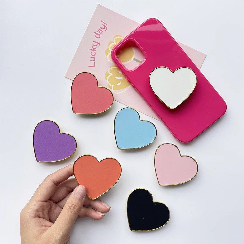 Heart Phone Grip | Tablet | Stand | Holder | Gold Trim | Black | White | Color | Love | Medium | Large | Comfortable | Accessory | Gift My Store