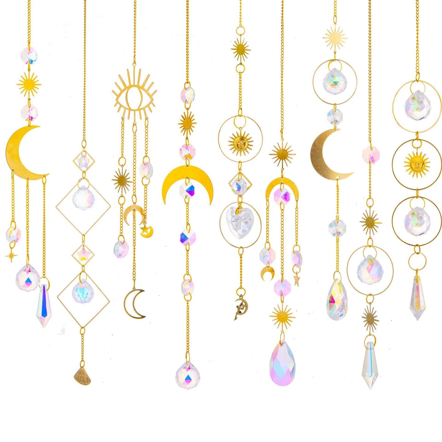 Crystal Sun Catcher | Gold Suncatcher | Evil Eye | Moon | Sun | Boho | Decor | Gift Crystal Eyes It