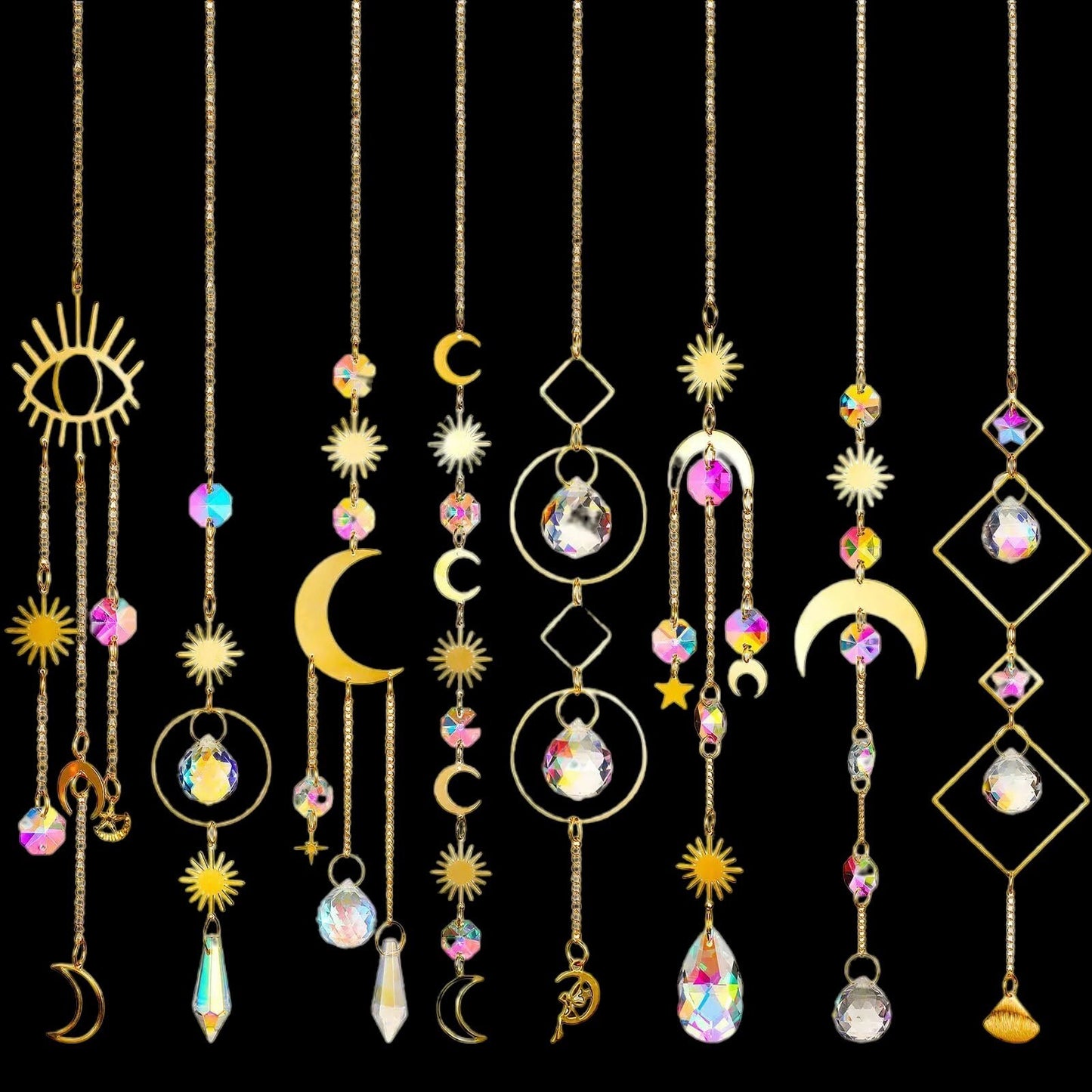 Crystal Sun Catcher | Gold Suncatcher | Evil Eye | Moon | Sun | Boho | Decor | Gift Crystal Eyes It