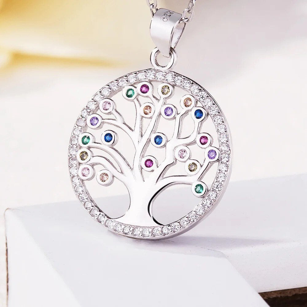 Tree of Life Necklace | Family | Birthstones | Jewelry | 925 Silver | Zircon | Pendant | Gift Crystal Eyes It