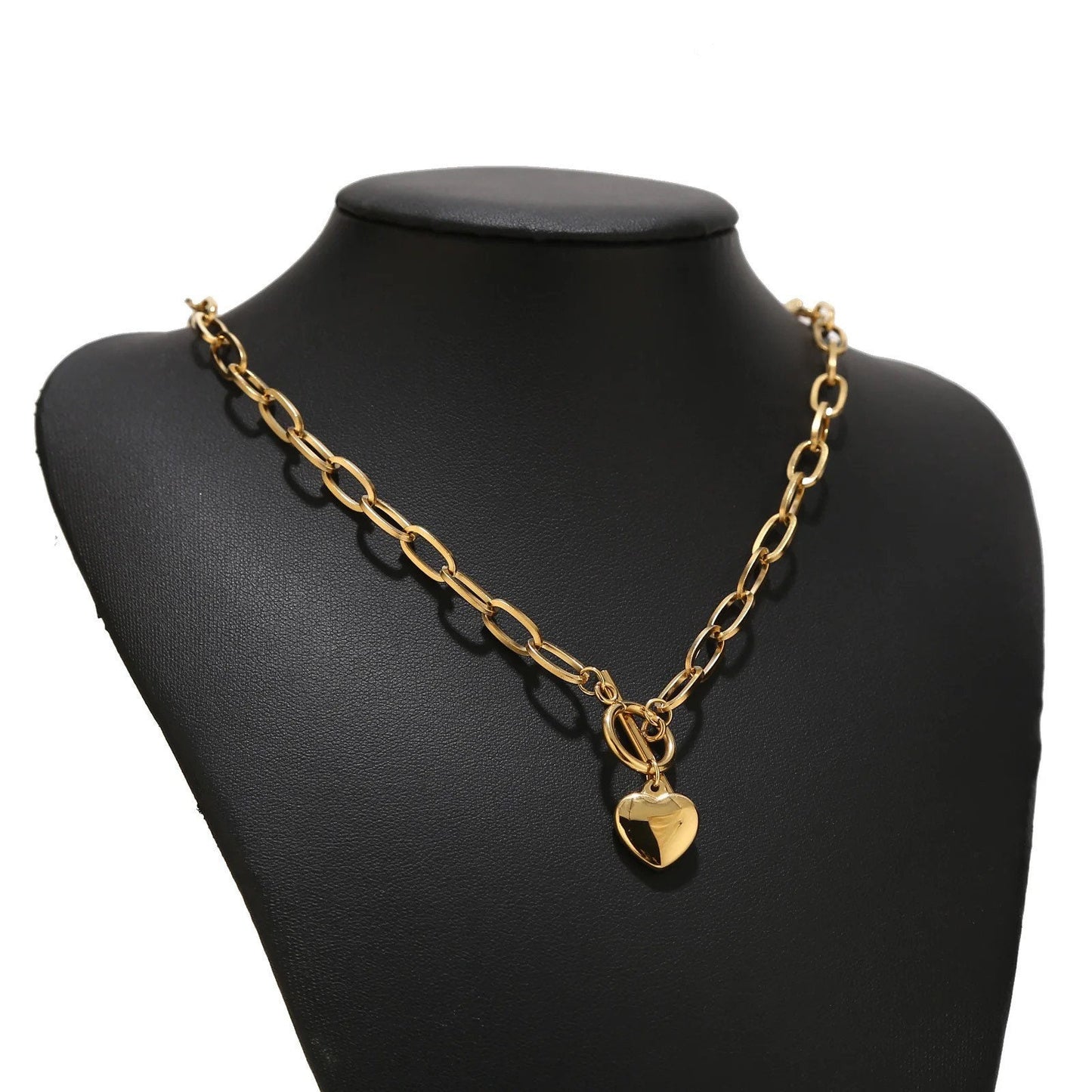 Heart Necklace | Gold | Stainless Steel | Chain | Chunky | Pendant | Gift Crystal Eyes It