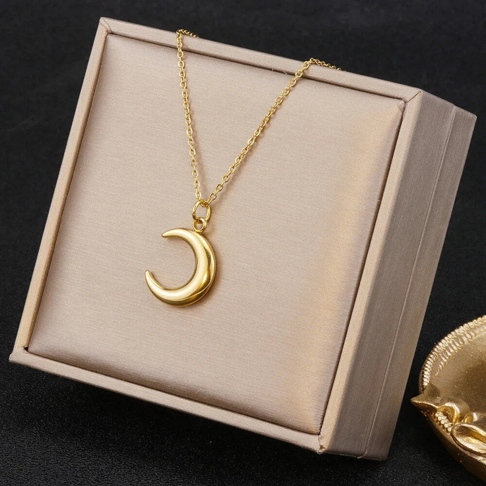 Moon Necklace | Gold | Stainless Steel | Extendable Chain | Pendant | Gift Crystal Eyes It