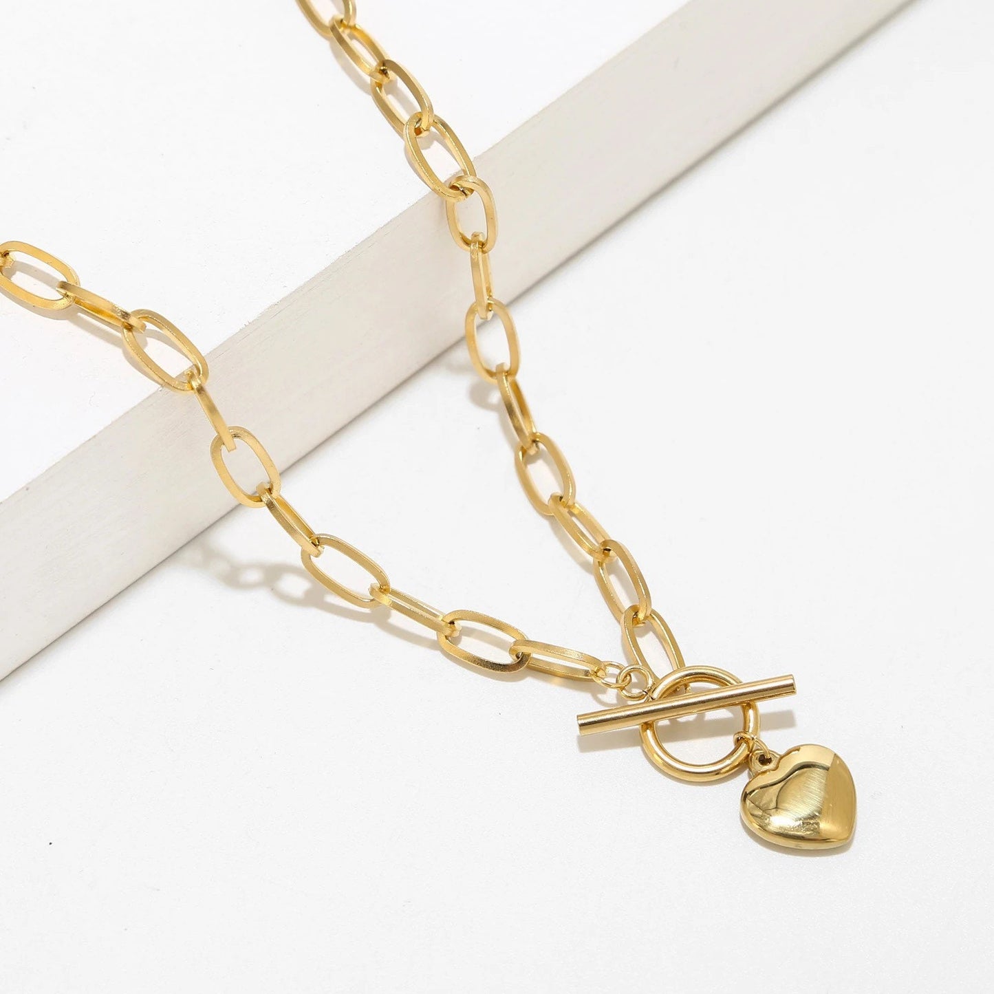 Heart Necklace | Gold | Stainless Steel | Chain | Chunky | Pendant | Gift Crystal Eyes It