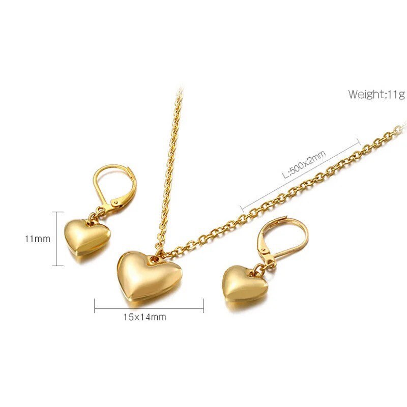Heart Necklace | Earring Set | Gold | Stainless Steel | Chain | Pendant | Gift Crystal Eyes It