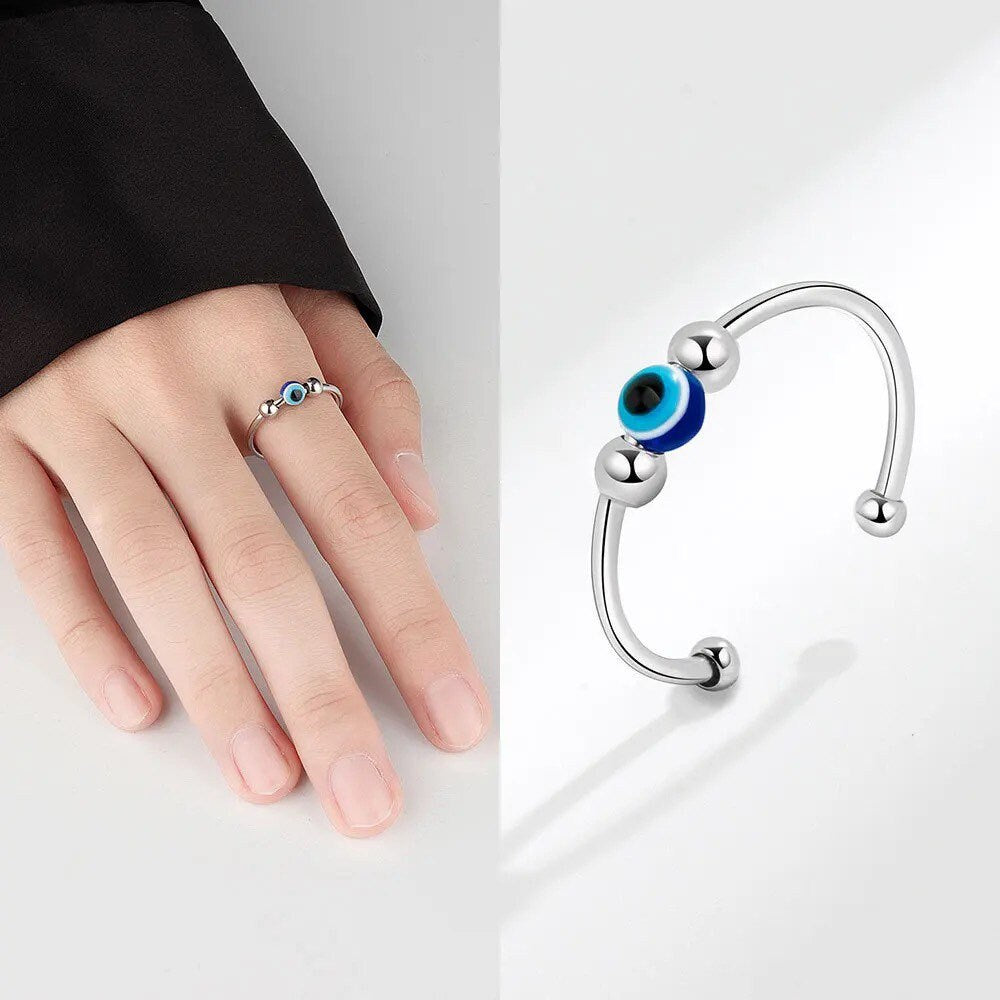 Evil Eye Ring | Fidget Spinner | Anti Anxiety | Nazar | Mal de Ojo | Protection Symbol | Good Luck Charm | Talisman | Jewelry | Gift Crystal Eyes It