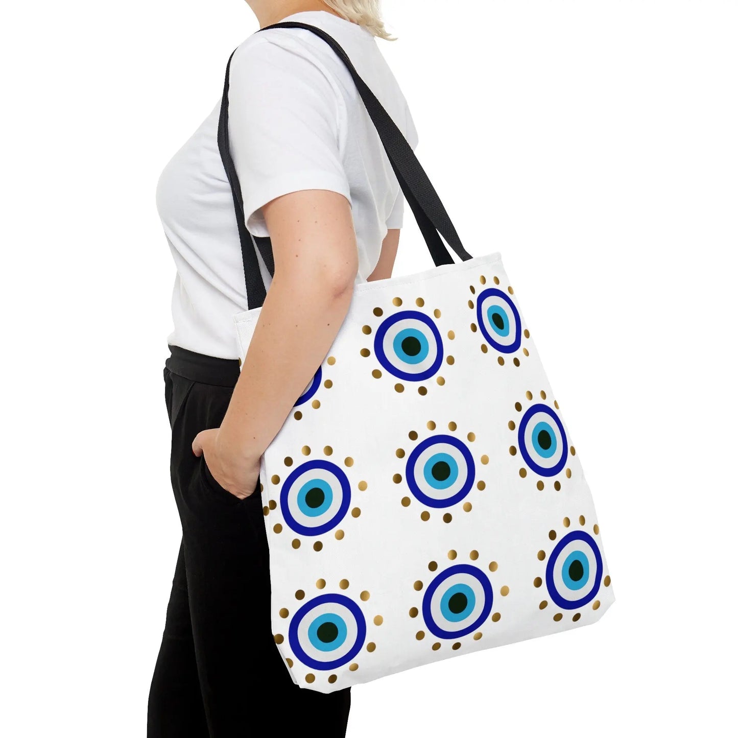 Evil Eye Pattern Tote Bag | Large | Beach | Shopping | White | Pattern | Gift