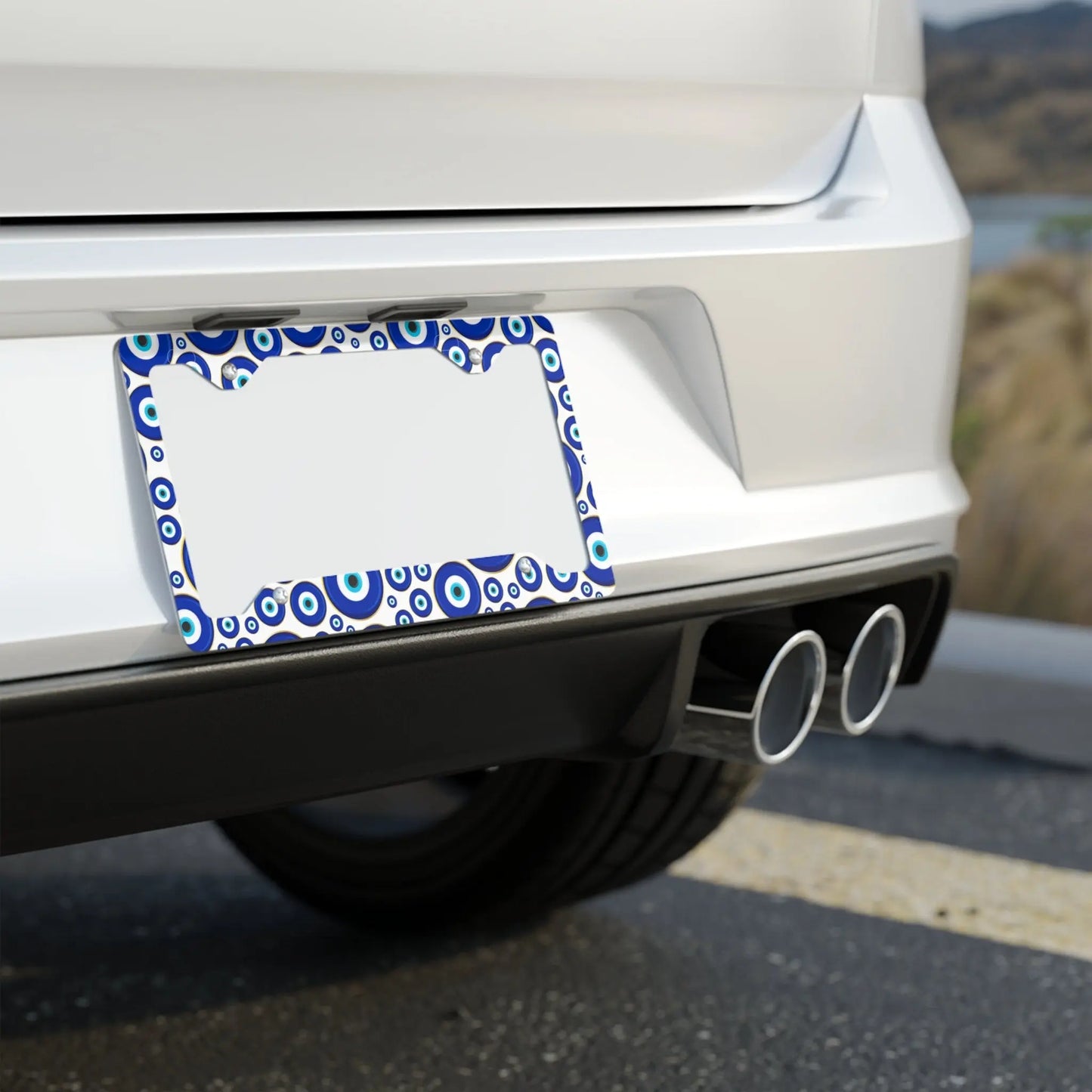 Evil Eye License Plate Frame | Metal | Blue | White | Glossy | Car | Gift