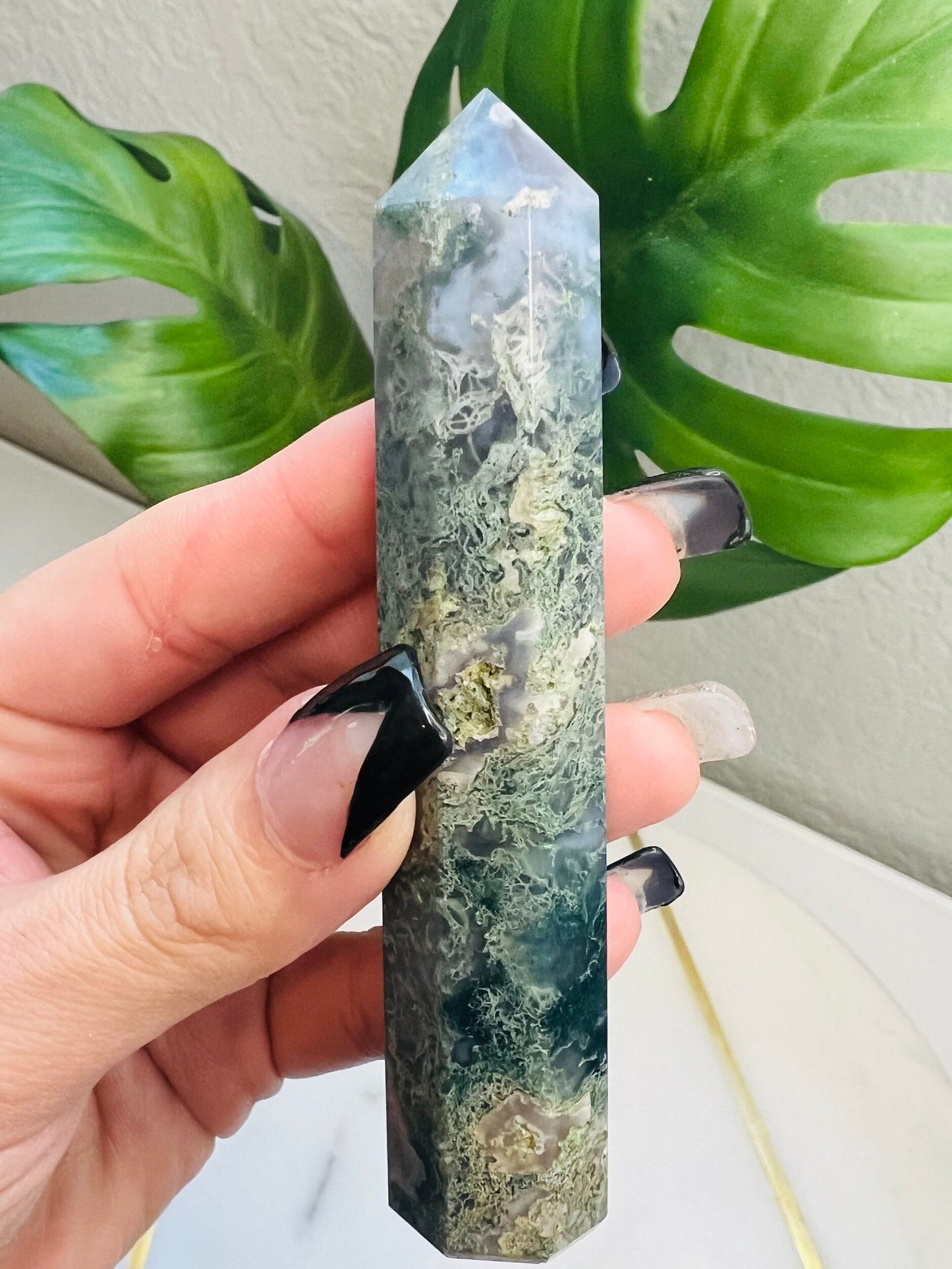 Green Crystal Tower | Aventurine | Moss Agate | Point | Wand | Natural | Healing | Meditation | Altar Decor | Gift Crystal Eyes It