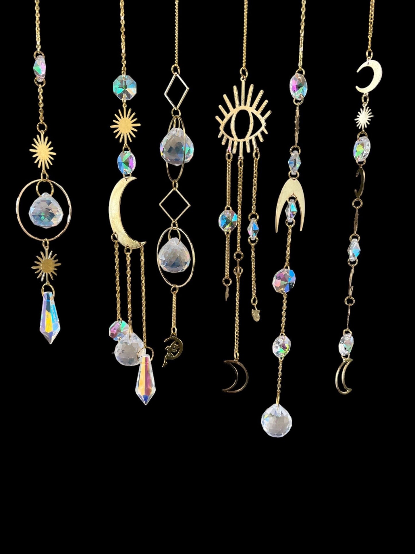 Crystal Sun Catcher | Gold Suncatcher | Evil Eye | Moon | Sun | Boho | Decor | Gift Crystal Eyes It
