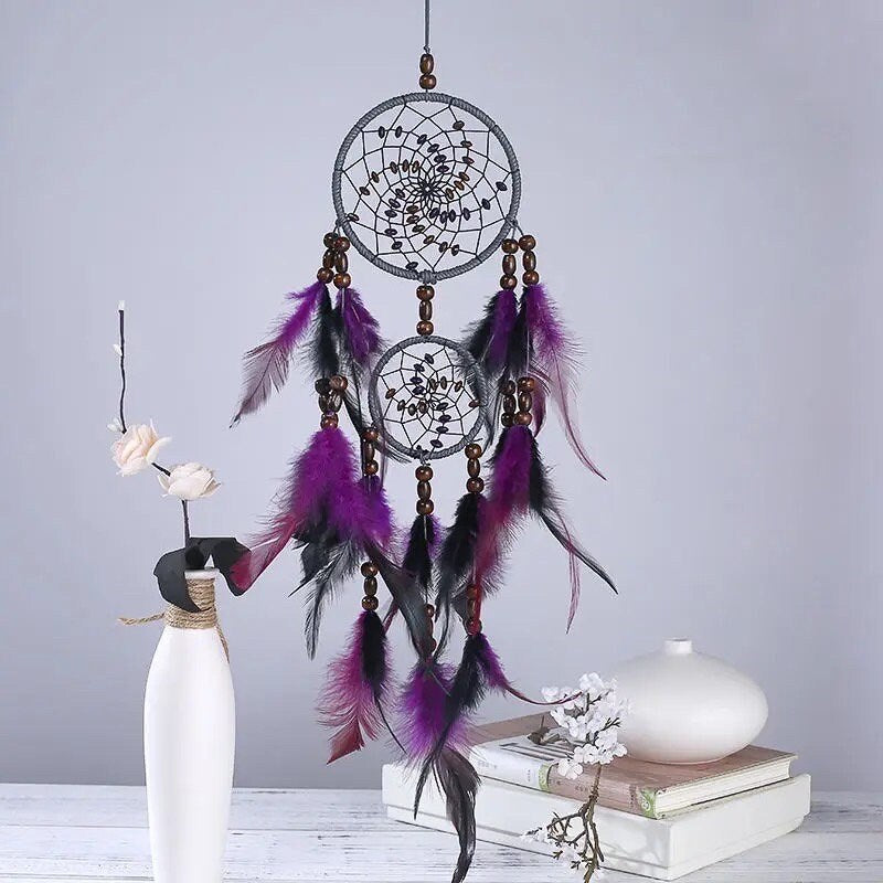 Purple Dreamcatcher | Dream Catcher | Black | Double | Wall Hanging Decoration | Boho | Feathers | Art | Gift Crystal Eyes It
