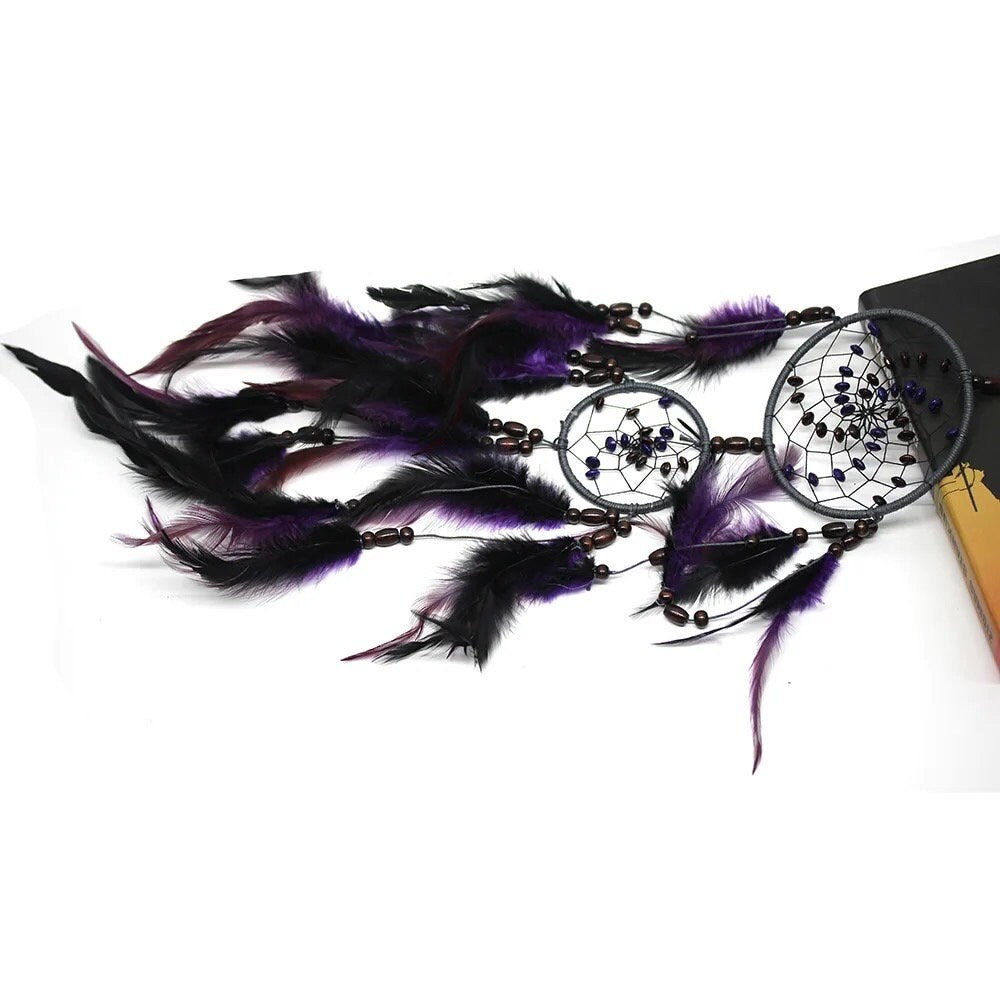 Purple Dreamcatcher | Dream Catcher | Black | Double | Wall Hanging Decoration | Boho | Feathers | Art | Gift Crystal Eyes It