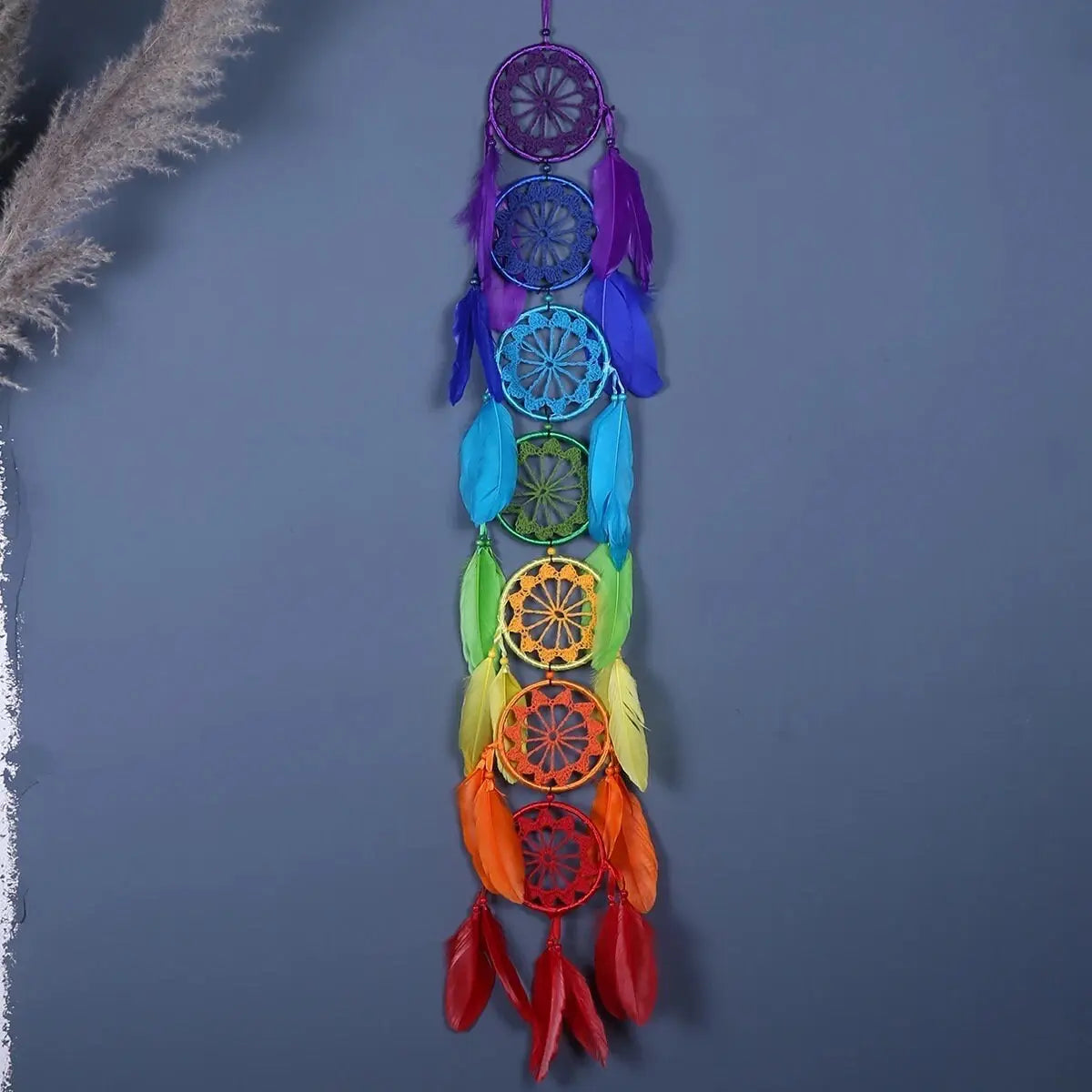 Rainbow Dreamcatcher | Seven Chakra Dream Catcher | Colorful | Wall Hanging Decoration | Boho | Feathers | Art | Gift Crystal Eyes It