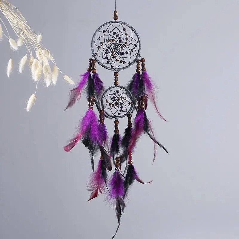 Purple Dreamcatcher | Dream Catcher | Black | Double | Wall Hanging Decoration | Boho | Feathers | Art | Gift Crystal Eyes It