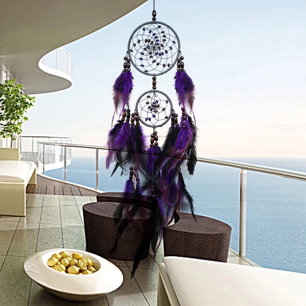 Purple Dreamcatcher | Dream Catcher | Black | Double | Wall Hanging Decoration | Boho | Feathers | Art | Gift Crystal Eyes It