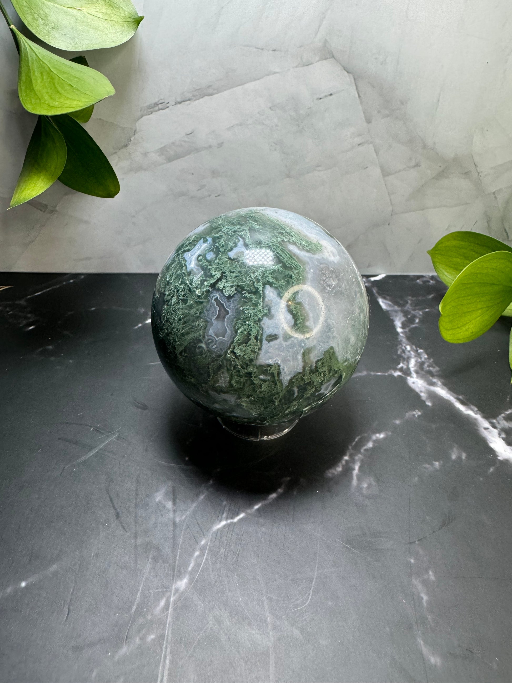 Moss Agate Sphere 2.5” | Druzy Quartz | White | Green | Crystal Decor | Healing | Gift Crystal Eyes It
