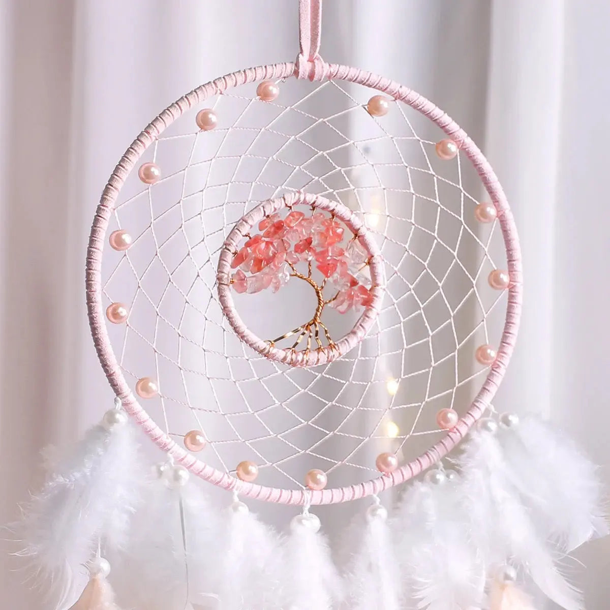 Pink Dreamcatcher | Dream Catcher | Tree of Life | Wall Hanging Decoration | Boho | Feathers | Art | Gift Crystal Eyes It