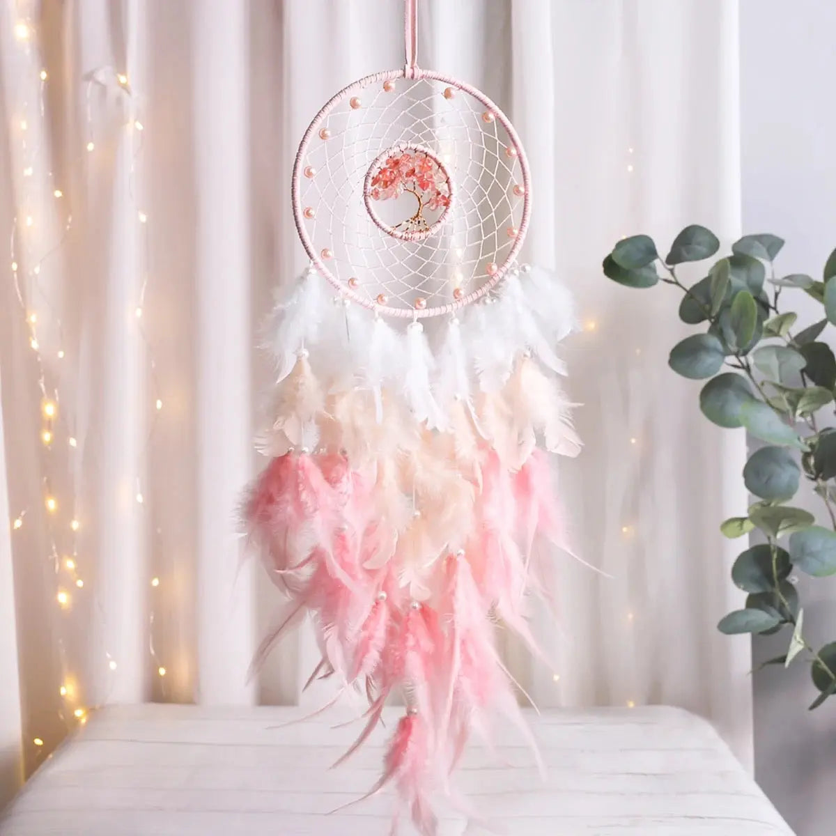 Pink Dreamcatcher | Dream Catcher | Tree of Life | Wall Hanging Decoration | Boho | Feathers | Art | Gift Crystal Eyes It