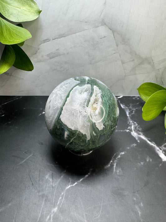 Moss Agate Sphere 2.5” | Druzy Quartz | White | Green | Crystal Decor | Healing | Gift Crystal Eyes It