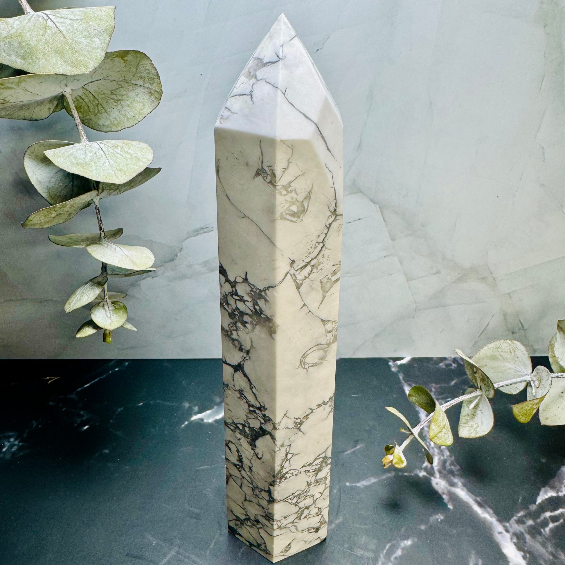 Howlite Crystal Tower Point 7.5” | Large | Crystal Decor | Healing | Gift Crystal Eyes It