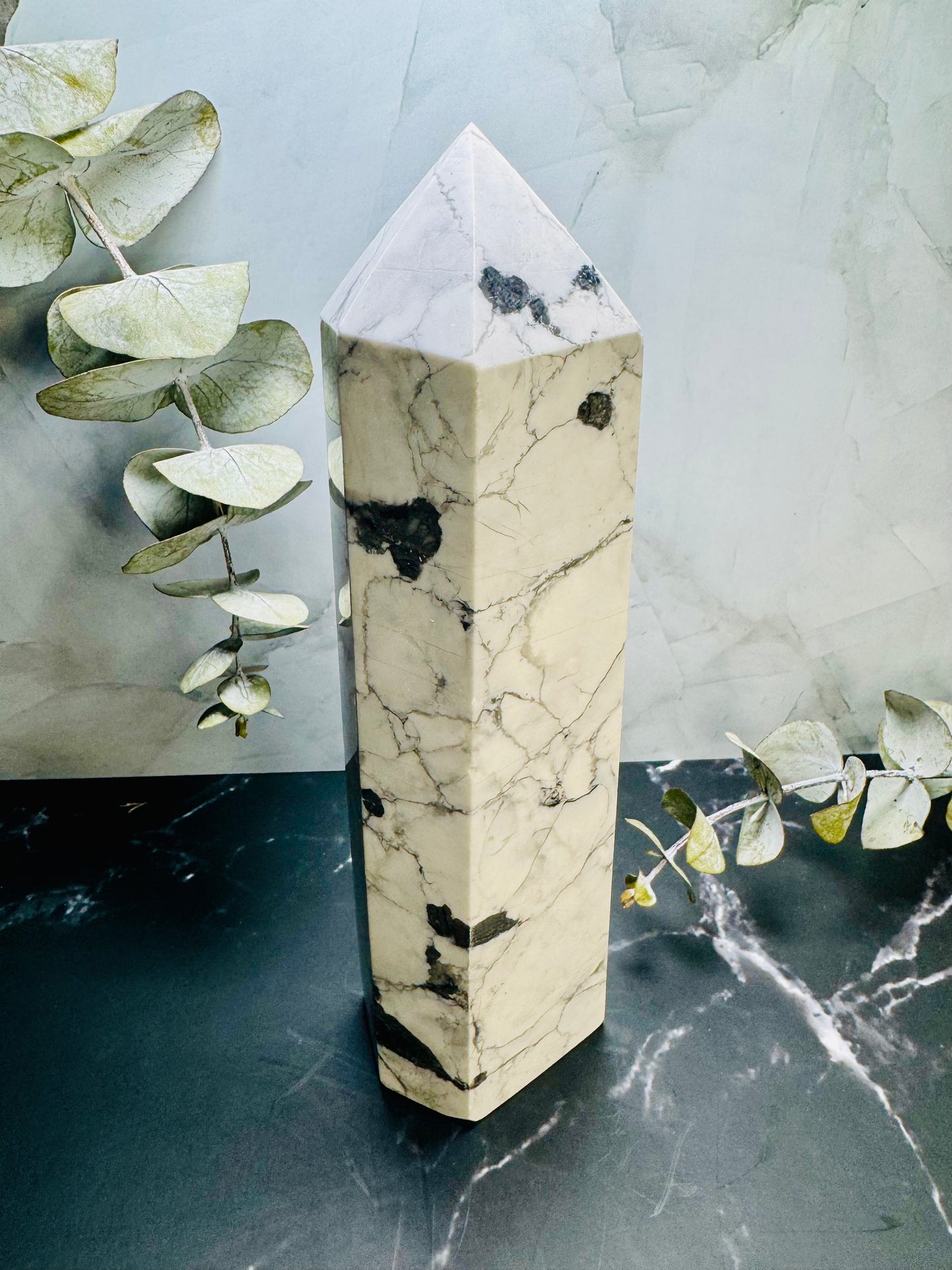 Howlite Crystal Tower Point 8.5” | Large | Crystal Decor | Healing | Gift Crystal Eyes It