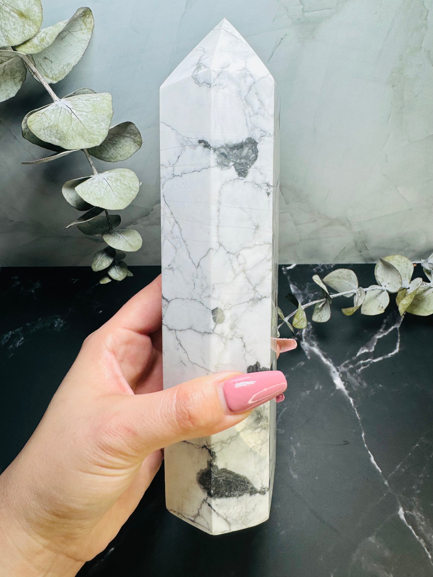 Howlite Crystal Tower Point 8.5” | Large | Crystal Decor | Healing | Gift Crystal Eyes It