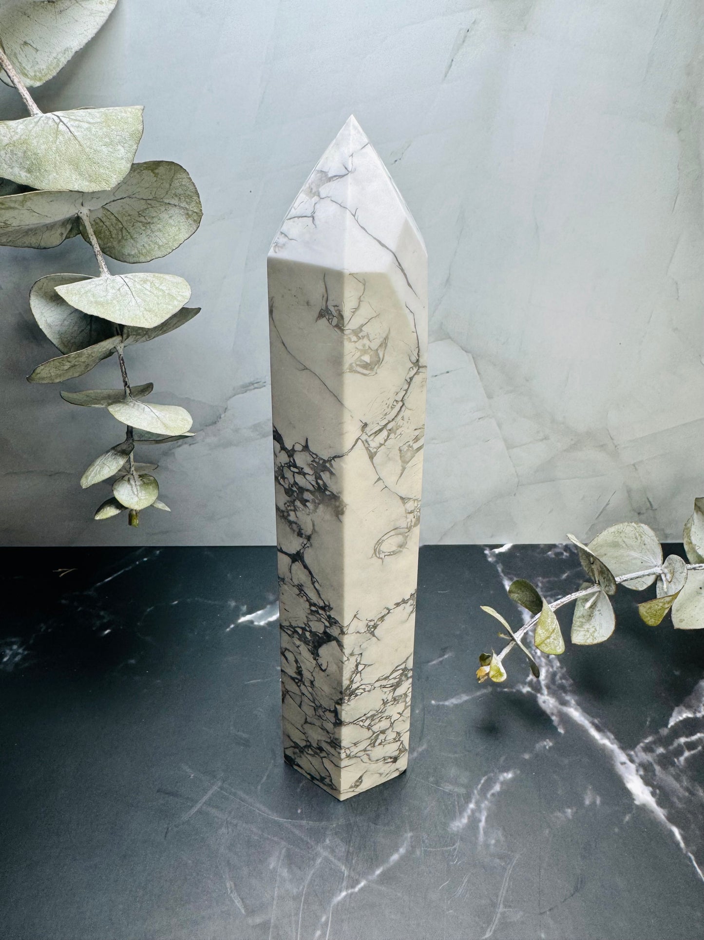 Howlite Crystal Tower Point 7.5” | Large | Crystal Decor | Healing | Gift Crystal Eyes It