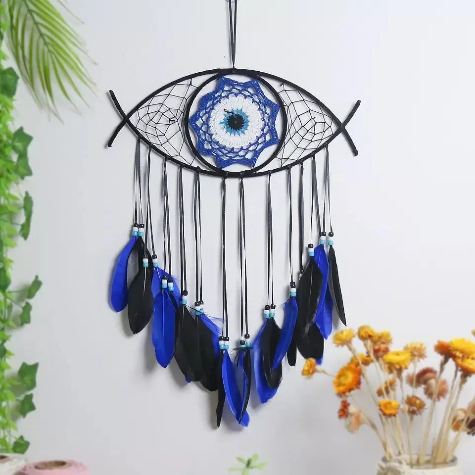 Evil Eye Dreamcatcher | White | Black | Brown | Dream Catcher | Wall Hanging Decoration | Boho | Feathers | Art | Gift Crystal Eyes It