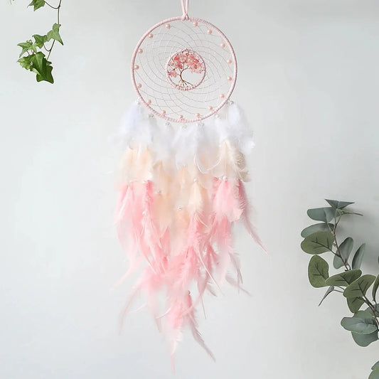 Pink Dreamcatcher | Dream Catcher | Tree of Life | Wall Hanging Decoration | Boho | Feathers | Art | Gift Crystal Eyes It