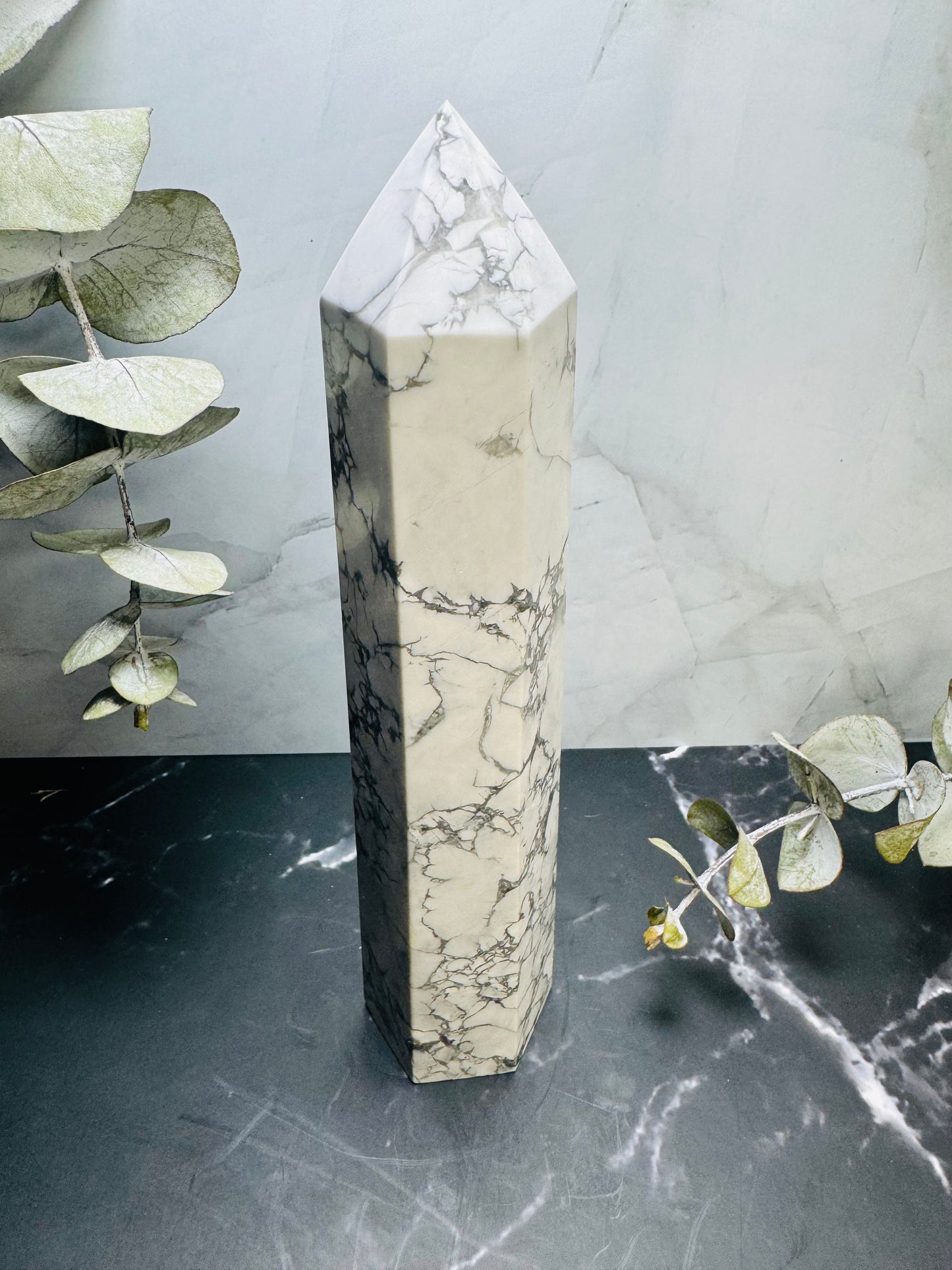 Howlite Crystal Tower Point 7.5” | Large | Crystal Decor | Healing | Gift Crystal Eyes It