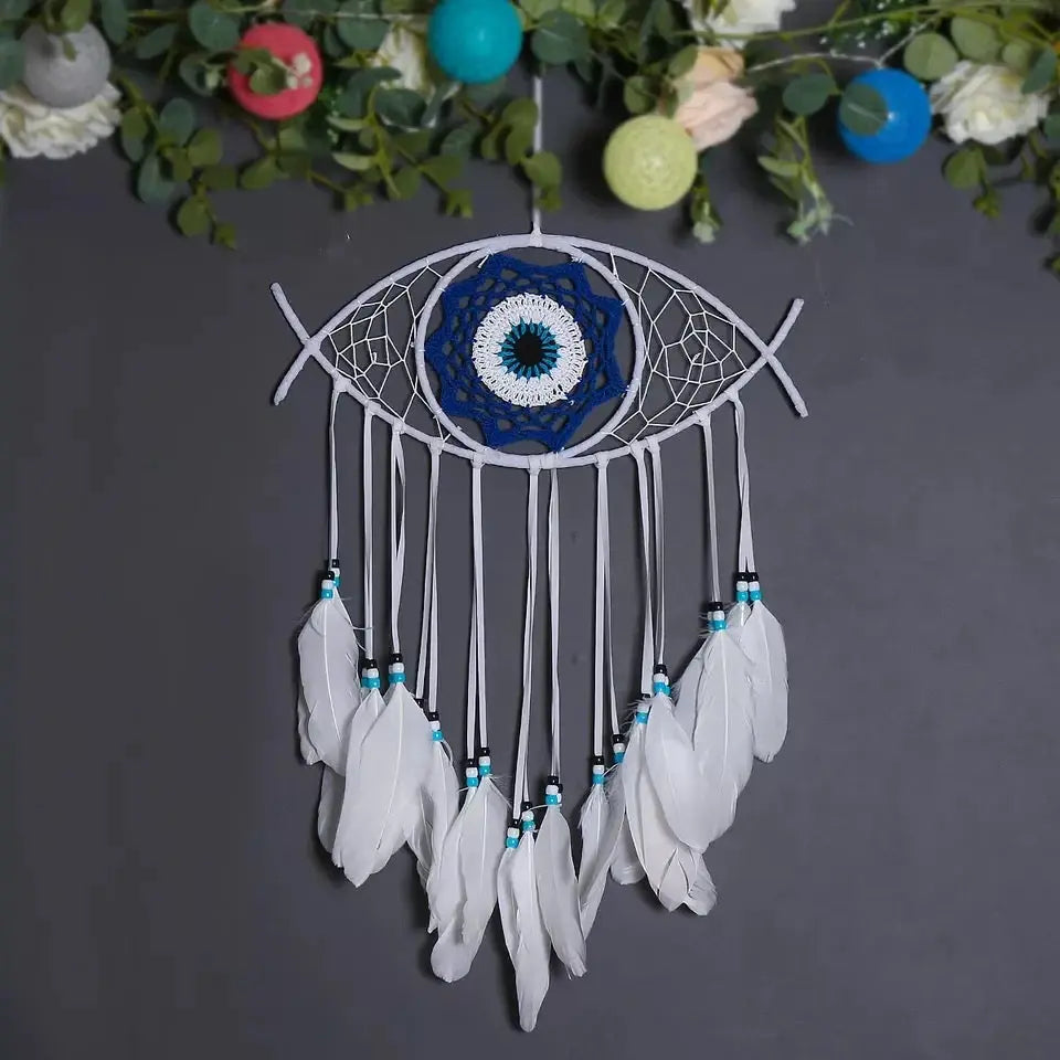 Evil Eye Dreamcatcher | White | Black | Brown | Dream Catcher | Wall Hanging Decoration | Boho | Feathers | Art | Gift Crystal Eyes It