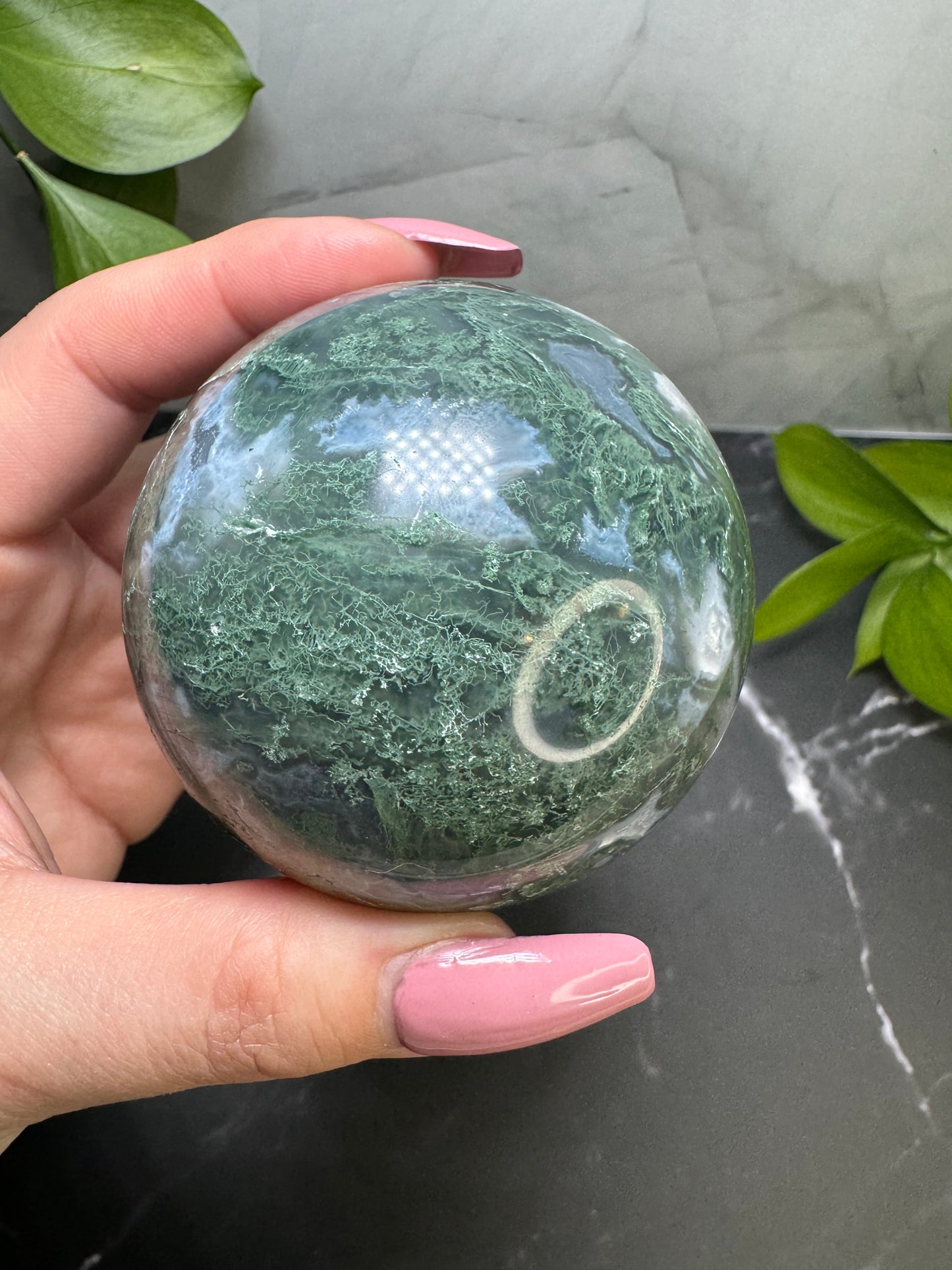 Moss Agate Sphere 2.5” | Druzy Quartz | White | Green | Crystal Decor | Healing | Gift Crystal Eyes It