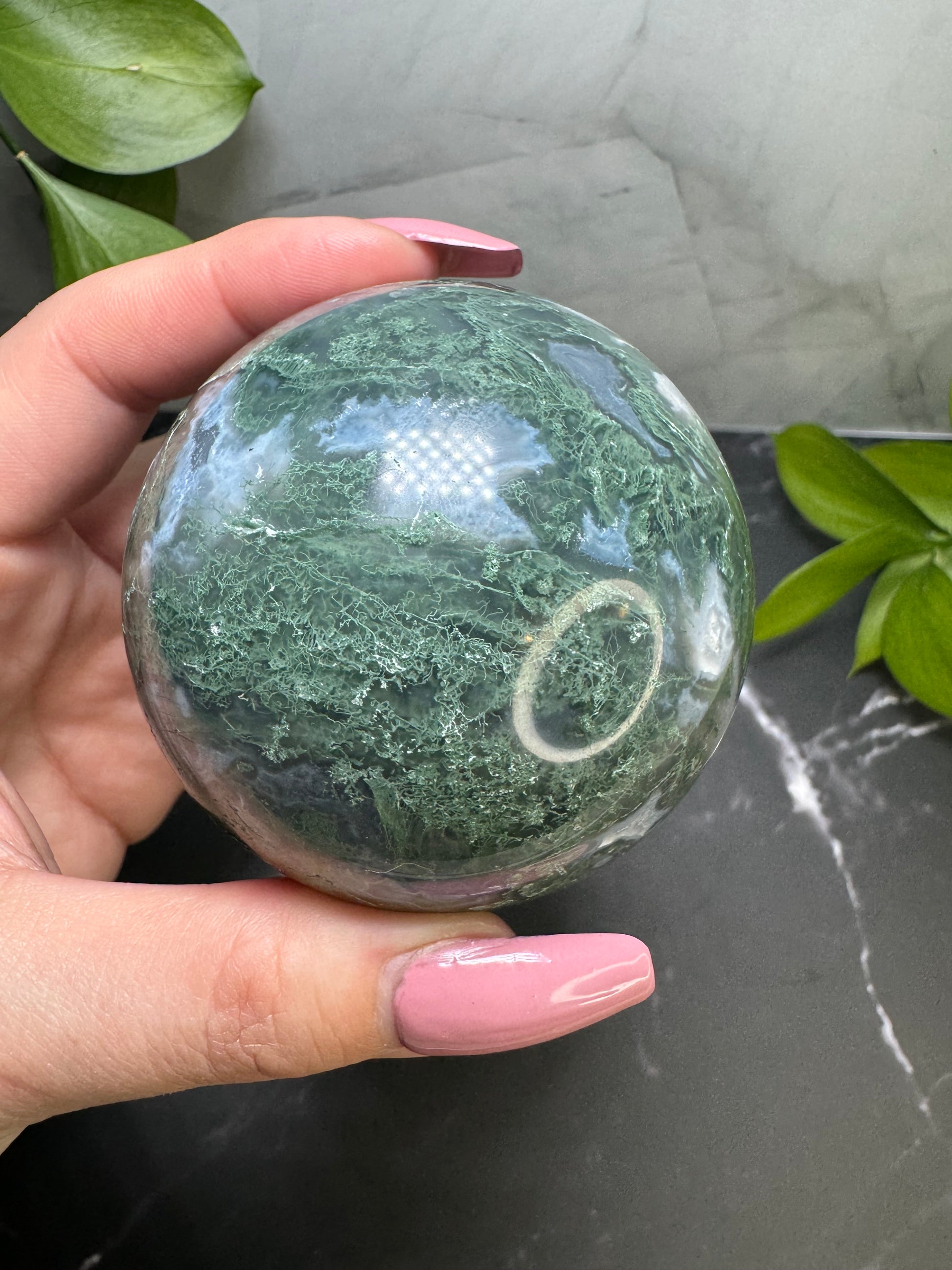 Moss Agate Sphere 2.5” | Druzy Quartz | White | Green | Crystal Decor | Healing | Gift Crystal Eyes It