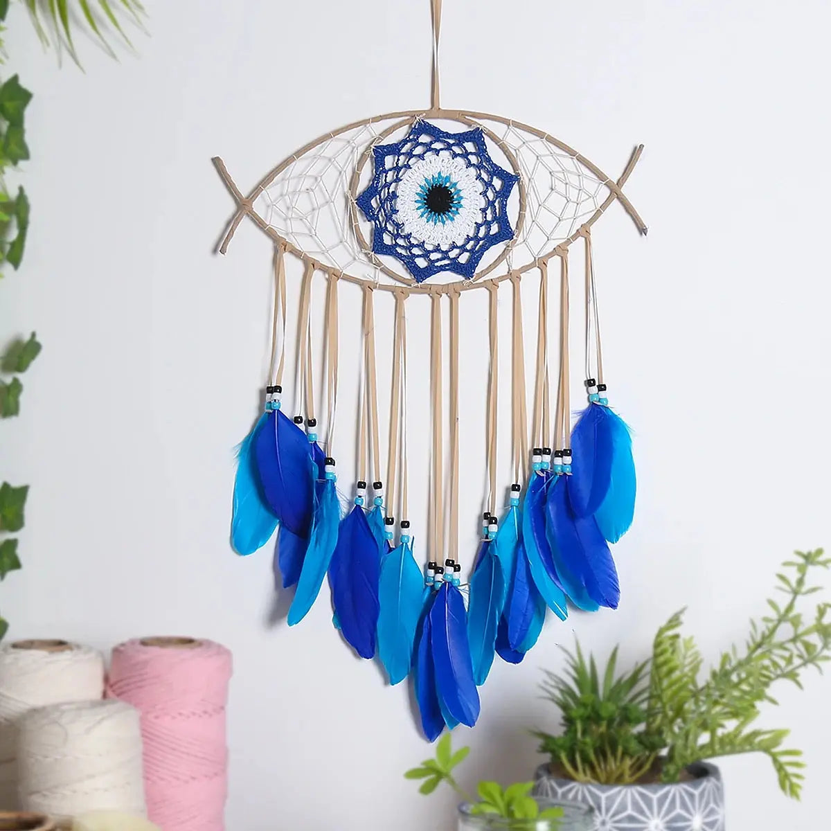 Evil Eye Dreamcatcher | White | Black | Brown | Dream Catcher | Wall Hanging Decoration | Boho | Feathers | Art | Gift Crystal Eyes It