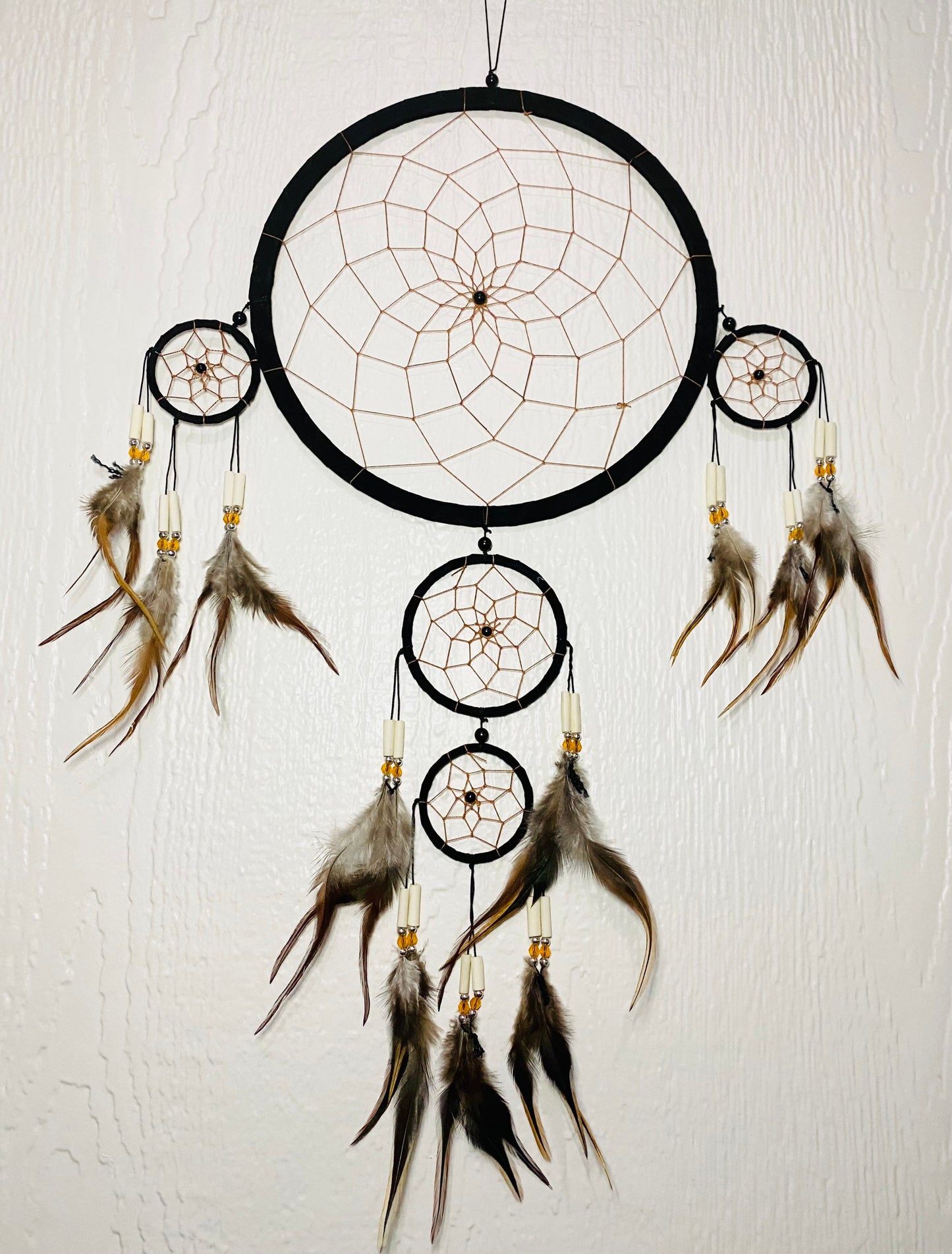 Dreamcatcher | Dream Catcher | Wall Hanging Decoration | Boho | Brown | Black | Feathers | Art | Gift Crystal Eyes It