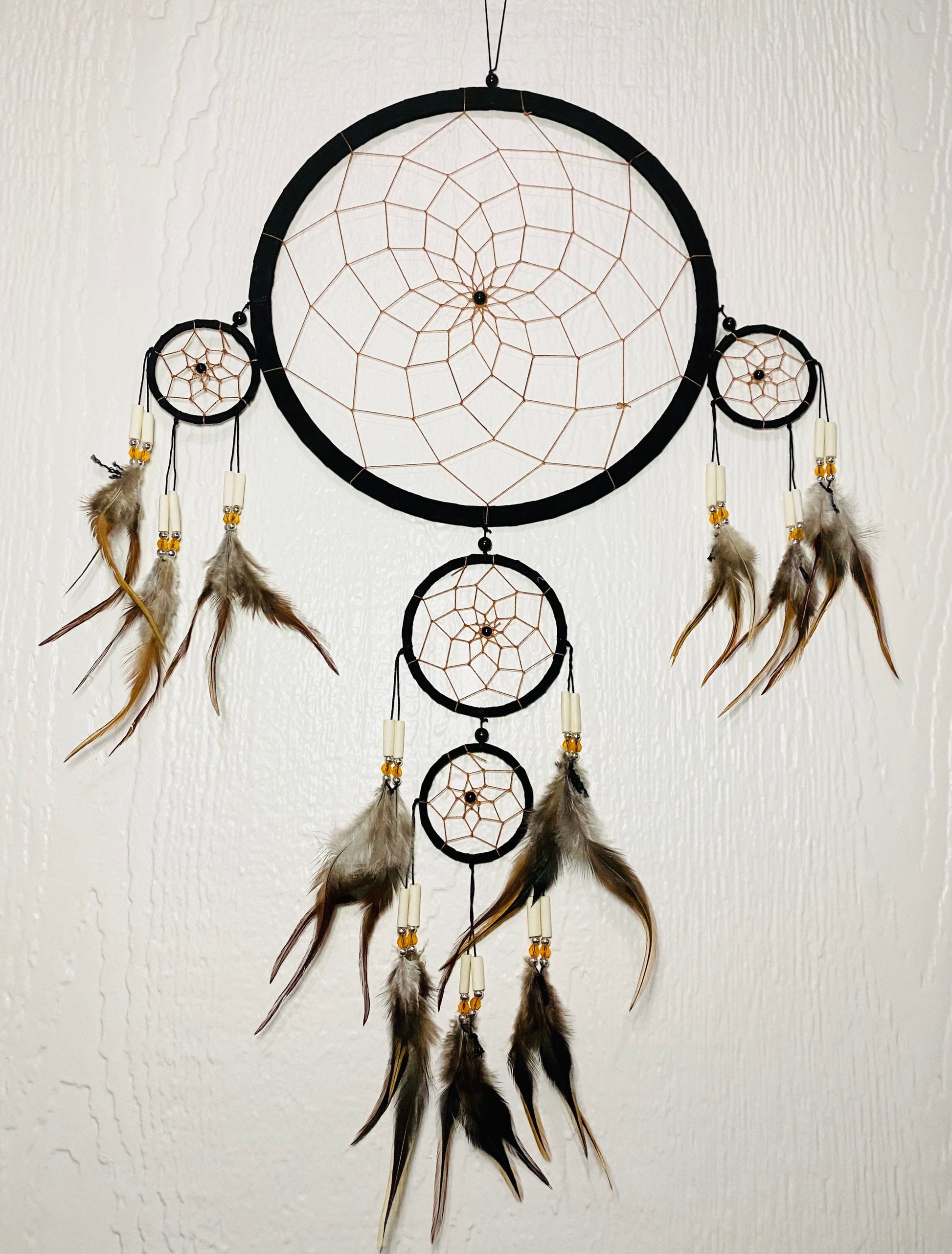 Dreamcatcher | Dream Catcher | Wall Hanging Decoration | Boho | Brown | Black | Feathers | Art | Gift Crystal Eyes It