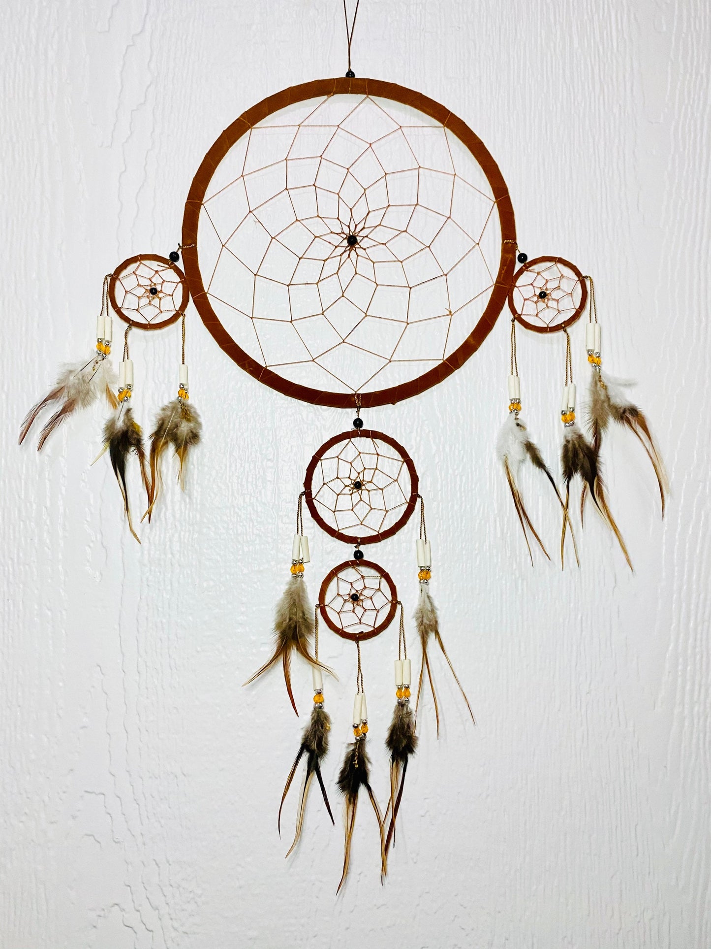 Dreamcatcher | Dream Catcher | Wall Hanging Decoration | Boho | Brown | Black | Feathers | Art | Gift Crystal Eyes It
