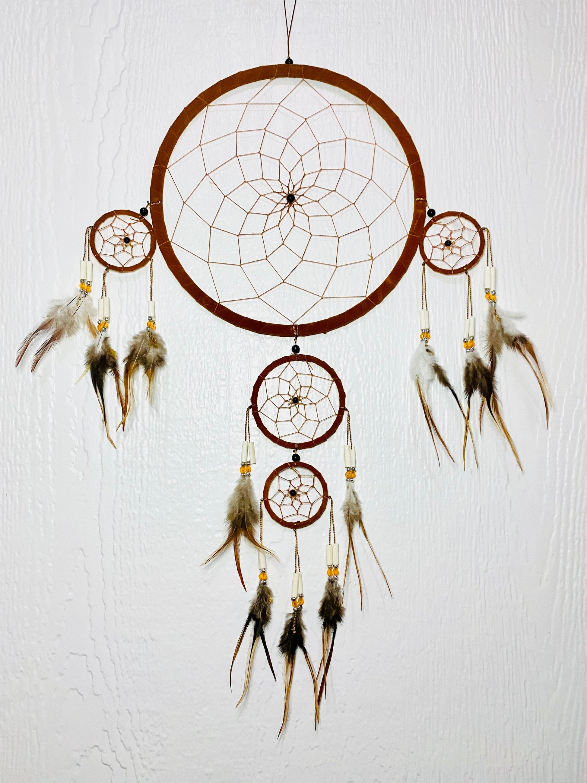 Dreamcatcher | Dream Catcher | Wall Hanging Decoration | Boho | Brown | Black | Feathers | Art | Gift Crystal Eyes It